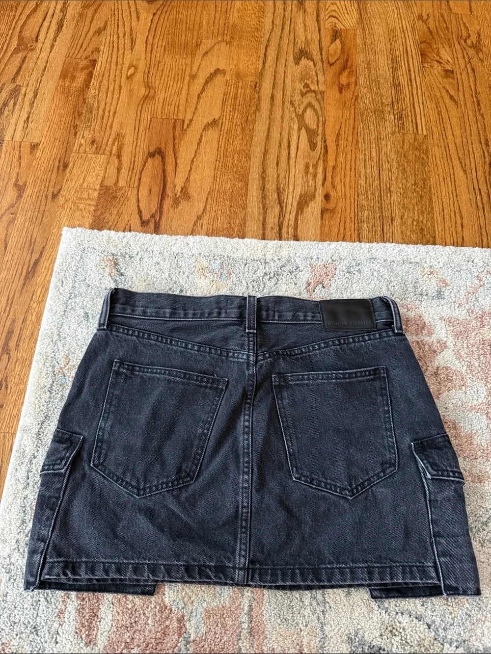 Denim Forum Black Cargo Pocket Denim Mini Skirt